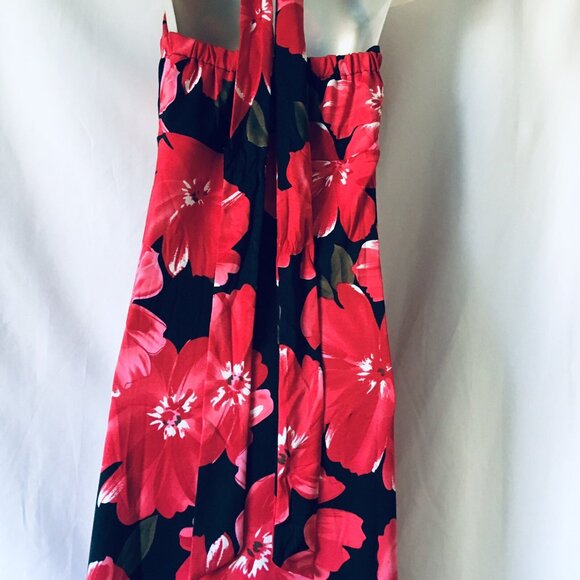 NEW GiGi Maxi Dress Halter Vacation Red Floral Padded Bra Knit V-neck Size 4 - Picture 5 of 10